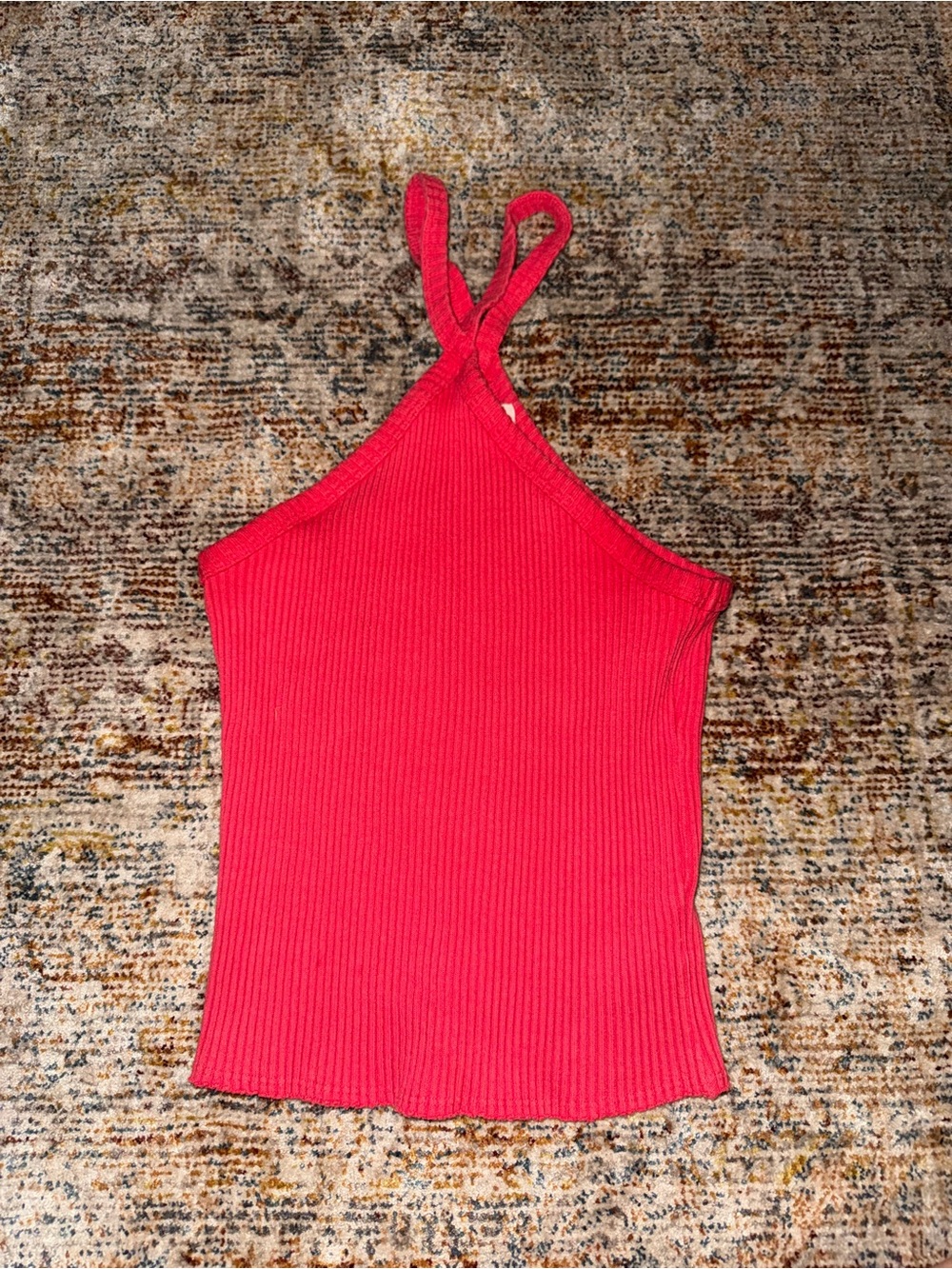 T.La Ribbed Halter Tank Top - Red